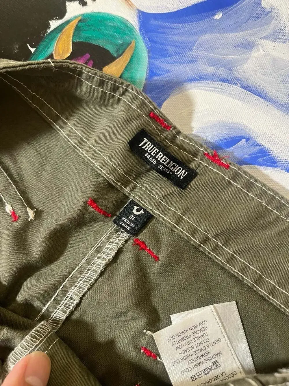 True Religion Big T Cargo Pants in Olive Green